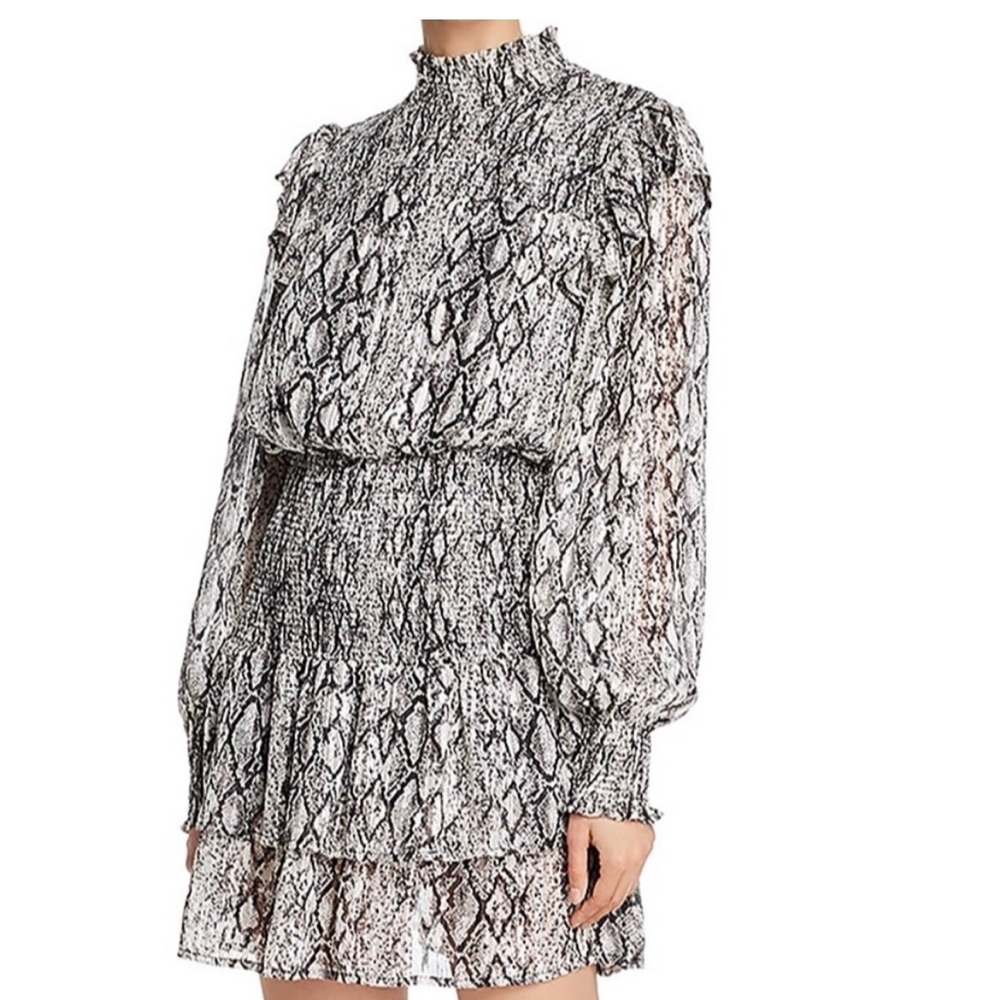 Endless Rose Snake-Print Smocked Waist Mini Dress - Black & White